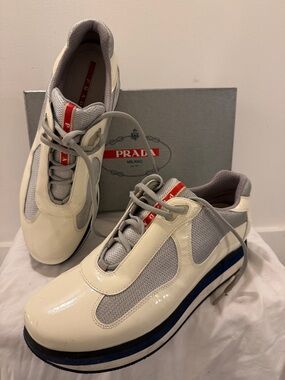 Prada Men’s White, Gray & Blue Low-Top Sneakers
